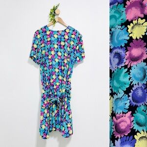 Vintage Liz Claiborne 100% Silk Colorful Barbie Waist Tie Mini Dress